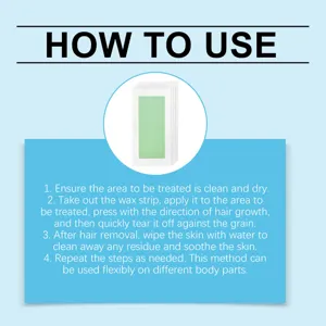 Detailed four-step instructional guide on how to use plant-based hair removal wax strips
