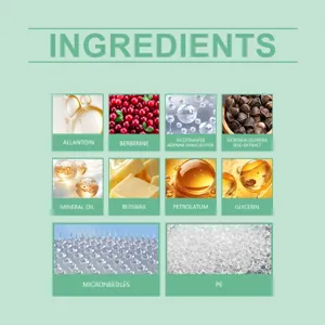 Ingrediënten van micronaalden body patch waaronder Allantoïne, Glycerine en Bijenwas details.
