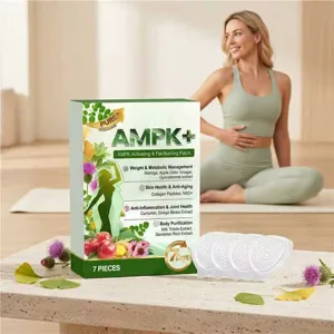 Détail des patchs brûle-graisses AMPK+ avec applicateurs posés sur une pierre