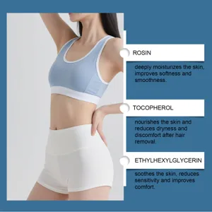 Infographic of OCEAURA gentle hair removal wax strips highlighting skin-soothing ingredients