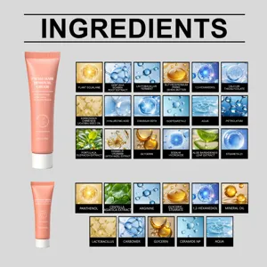 Detail view of facial hair removal cream ingredients including centella and hyaluronic acid.