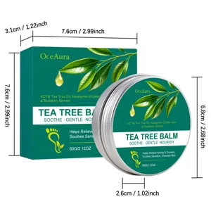 Λεπτομερείς διαστάσεις προϊόντος OceAura Tea Tree Balm, κουτί και βάζο, χωρητικότητα 60g.