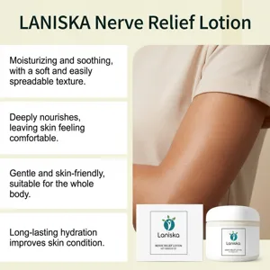 Lotion LANISKA montrant l'effet hydratant sur la peau et l'emballage