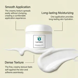 Détail de la lotion apaisante Laniska blanche avec une texture crème lisse et dense