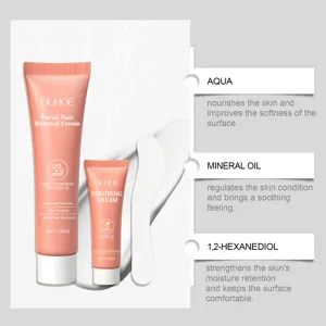 Gentle facial hair removal cream set with soothing moisturizer and applicator spatula