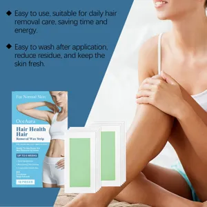Detail of OceAura hair removal wax strips with cucumber and sage extracts for smooth skin.