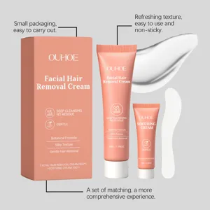 Gentle facial hair removal cream set including soothing cream and an applicator tool