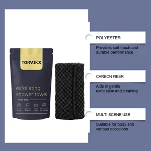 TORVIKX exfoliating shower towel in black with polyester and carbon fiber material