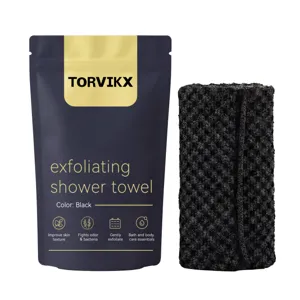 TORVIKX Exfoliating Bath Towel Carbon Fiber Polyester Mesh Back Scrubber Long Shower Washcloth For Body Skin Cleaning Scrub Accessories Black