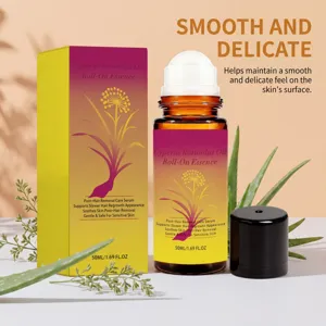 Detalle del frasco de esencia roll-on de aceite de Cyperus Rotundus de 50ml y caja