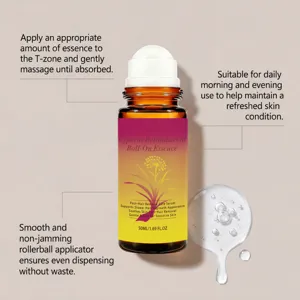 Detalle de la esencia roll-on de aceite de Cyperus Rotundus con instrucciones de uso.