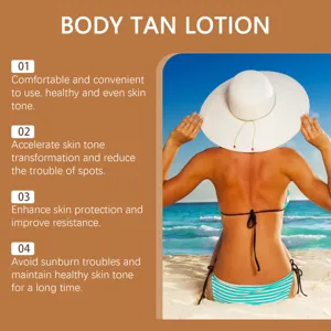 Beneficios detallados de la loción bronceadora con una mujer bronceada en la playa
