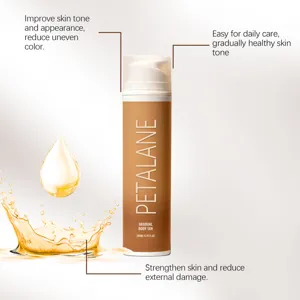 Vista detallada de la crema autobronceadora PETALANE con ilustración de gota de aceite