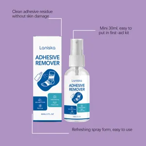 Gentle Laniska medical adhesive remover spray in a 60ml bottle with packaging box