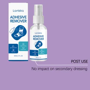 Laniska 60ml adhesive remover spray gentle formula skin-friendly cleaning care detail view.