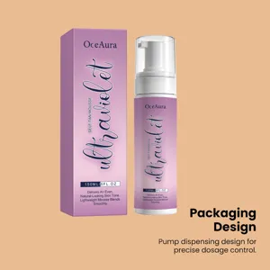 Verpackungsdetail von OceAura Selbstbräunungsmousse mit Pumpspender für genaue Dosierung