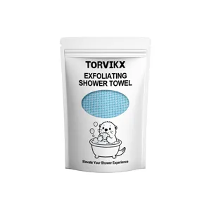 TORVIKX Exfoliating Shower Towel Polyester Gentle Cleansing Body Scrub Washcloth Portable Grid Bath Towel For Travel Bathroom