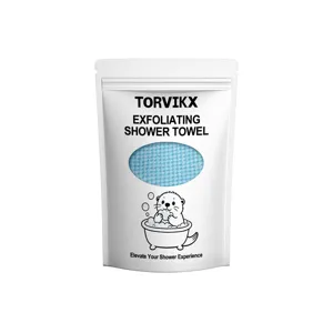 TORVIKX exfoliating shower towel for gentle skin cleansing with blue honeycomb texture