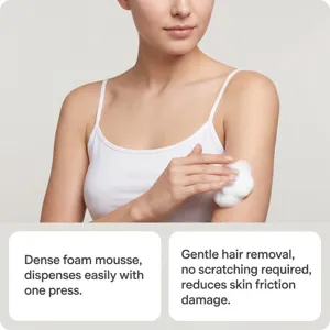 Vue détaillée de la mousse épilatoire douce appliquée sur la peau pour plus de douceur