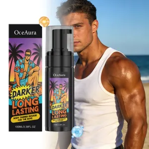 Λεπτομερής προβολή του OceAura self-tanning mousse για φυσική μπρονζέ λάμψη δέρματος