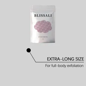 Detail view of extra-long exfoliating shower towel for full body skin care