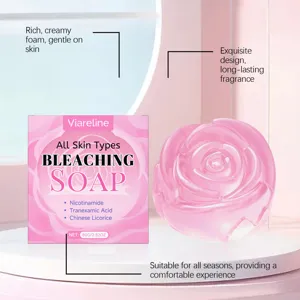 Rose-shaped bleaching soap by Viareline for all skin types, 80g packaging detail