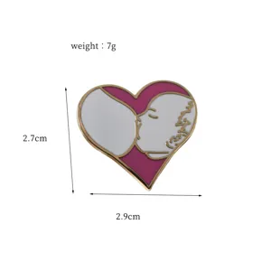 Detailed view of breastfeeding theme heart enamel pin with size and weight specs