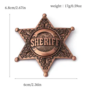 Detailed product measurements of the bronze sheriff star badge pin with 17g weight