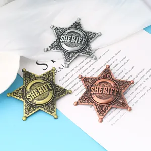 Vintage Zinc Alloy American Sheriff Star Badge Hexagram Brooch Pin For Cosplay Costume Unisex Fashion Accessories