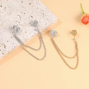 Trendy Alloy Heart Lock Key Chain Brooch Pin For Women Men Gold Silver Plated Rhinestone Suit Accessory Jewelry Gift