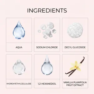 Detailed list of ingredients for vanilla bubbling body scrub including vanilla extract