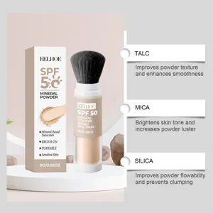 EELHOE Polvere Solare Minerale SPF 50 con pennello e dettagli su talco, mica e silica