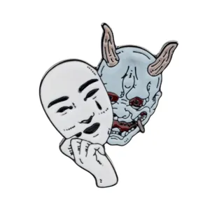 Halloween Cartoon Hannya Mask Enamel Brooch Pin Alloy Double Mask Badge Japanese Anime Jewelry For Backpack Clothing Decor