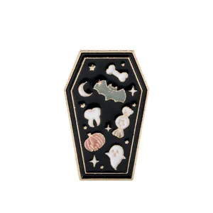 Halloween Coffin Enamel Brooch Ghost Bat Pumpkin Cartoon Alloy Pin Spooky Festival Party Jewelry Accessory For Men Women