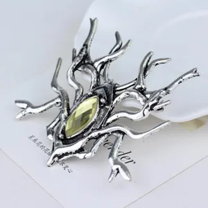 Detailed view of a dark gothic spider brooch featuring a faceted yellow gemstone inlay