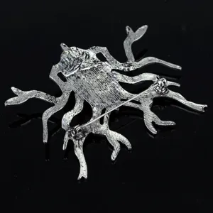 Detailed back view of a dark series silver spider-shaped brooch with pin clasp