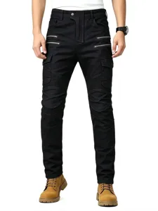 Jean de moto noir pour homme avec genouillères de protection en nid d'abeille bleu