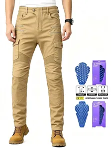 Pantalones protectores de moto color caqui con rodilleras CE extraíbles en panal