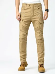 Pantalon de moto protecteur kaki avec genouillères CE amovibles en nid d'abeille