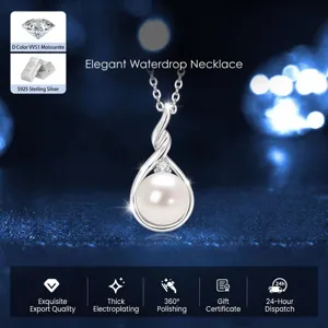 Elegant S925 sterling silver waterdrop necklace with round freshwater pearl pendant