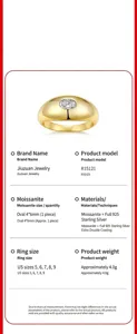 Detailed specifications of golden S925 silver ring with oval moissanite stone