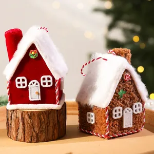 Handcrafted plush gingerbread house ornaments for festive Christmas tree decor and DIY scenes