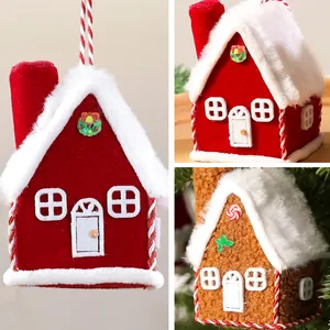 Plush house Christmas ornaments in red and brown cloth for tree hanging decoration