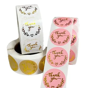 Round gold foil Thank You adhesive stickers on rolls for gift packaging and envelopes
