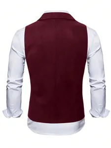 Back view of a classic burgundy men's business suit waistcoat over a white shirt