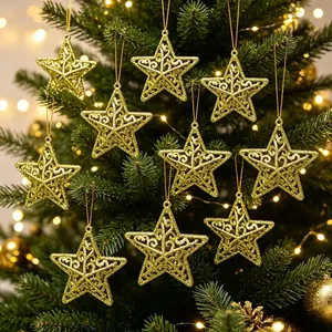 Glitzernde goldene hohle Stern-Weihnachtsbaumschmuck für festliche Weihnachtsdekoration