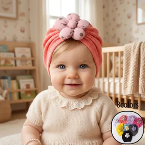 Baby Turban Hat With 3D Flower Polka Dot Heart Pattern Soft Stretchy Newborn Infant Toddler Beanie Hat Photography Props