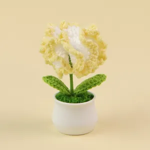 Fijn handgemaakt gehaakt bloempotje met gele en witte bloembladen in witte pot