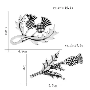 Detailed dimensions and weight for vintage Scottish thistle flower brooches