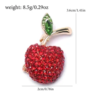 Vue détaillée de la broche cerise en strass rouges, avec spécifications de taille et poids